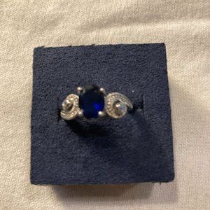 Silver tone Faux Sapphire size 8 Ring